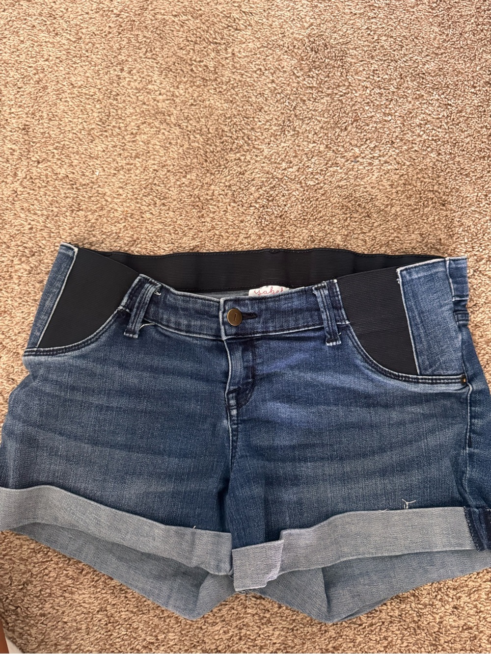 Maternity Denim Shorts with Elastic Waistband - Dark Blue